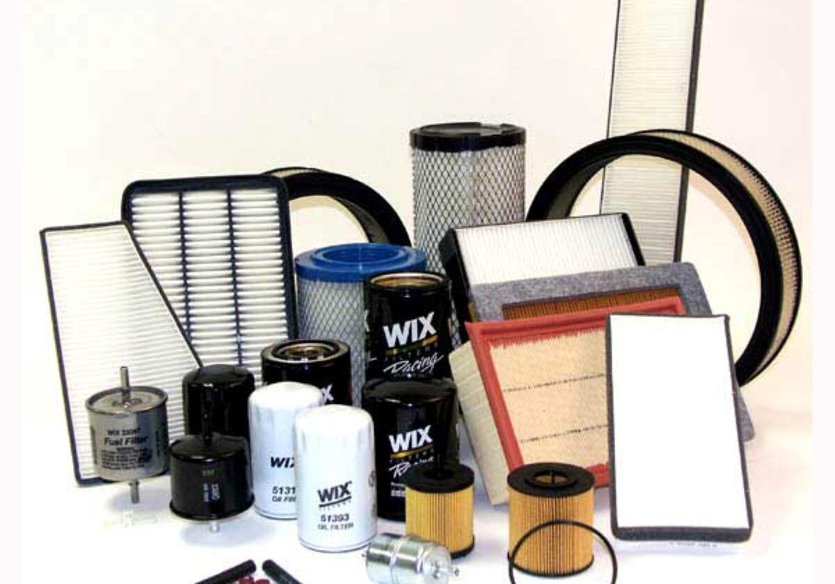 Various automotive filters and parts displayed.